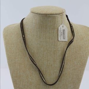 Brown Leather and Gold Necklace